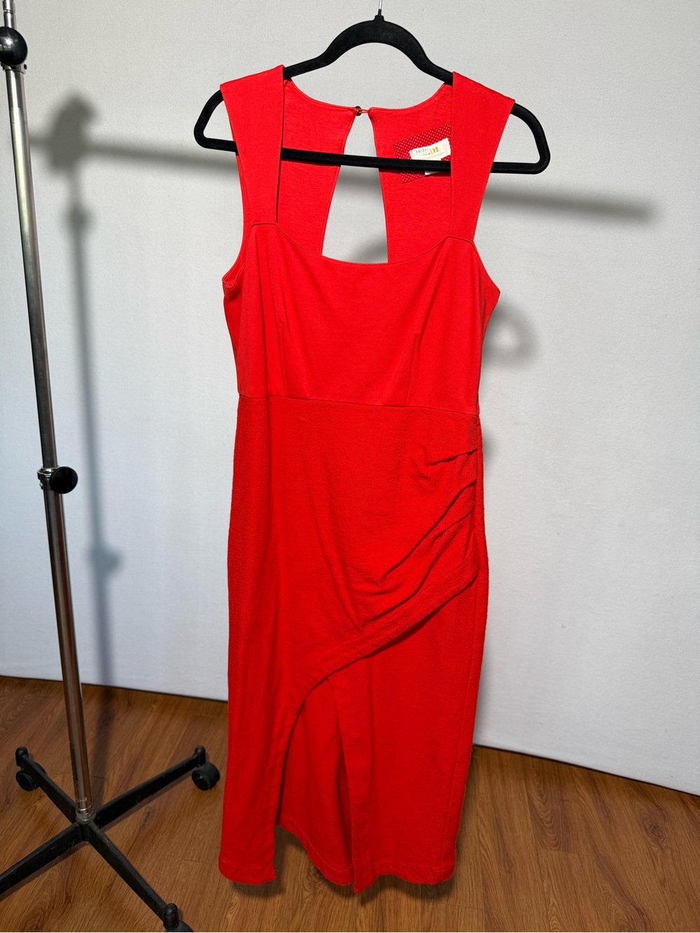 Anthropologie Red Midi Sheath Dress with Draped Detail